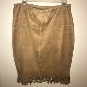 Nude fringe pencil skirt